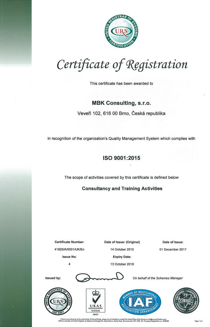 Certifikát MBK